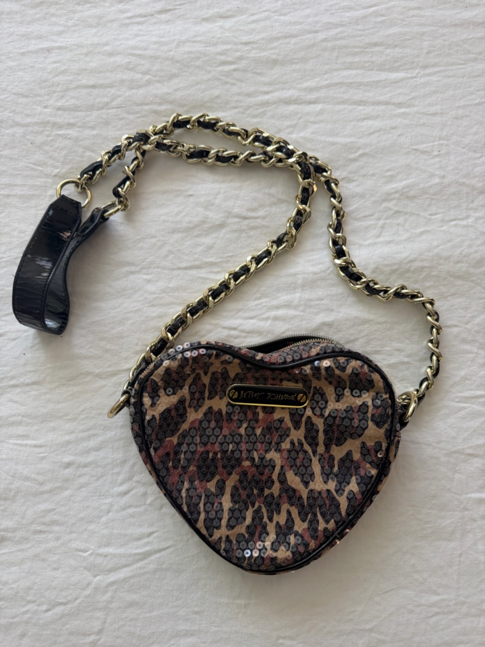 Betsey Johnson Sequin Leopard Heart Mini Bag - Black/Brown/Pink
